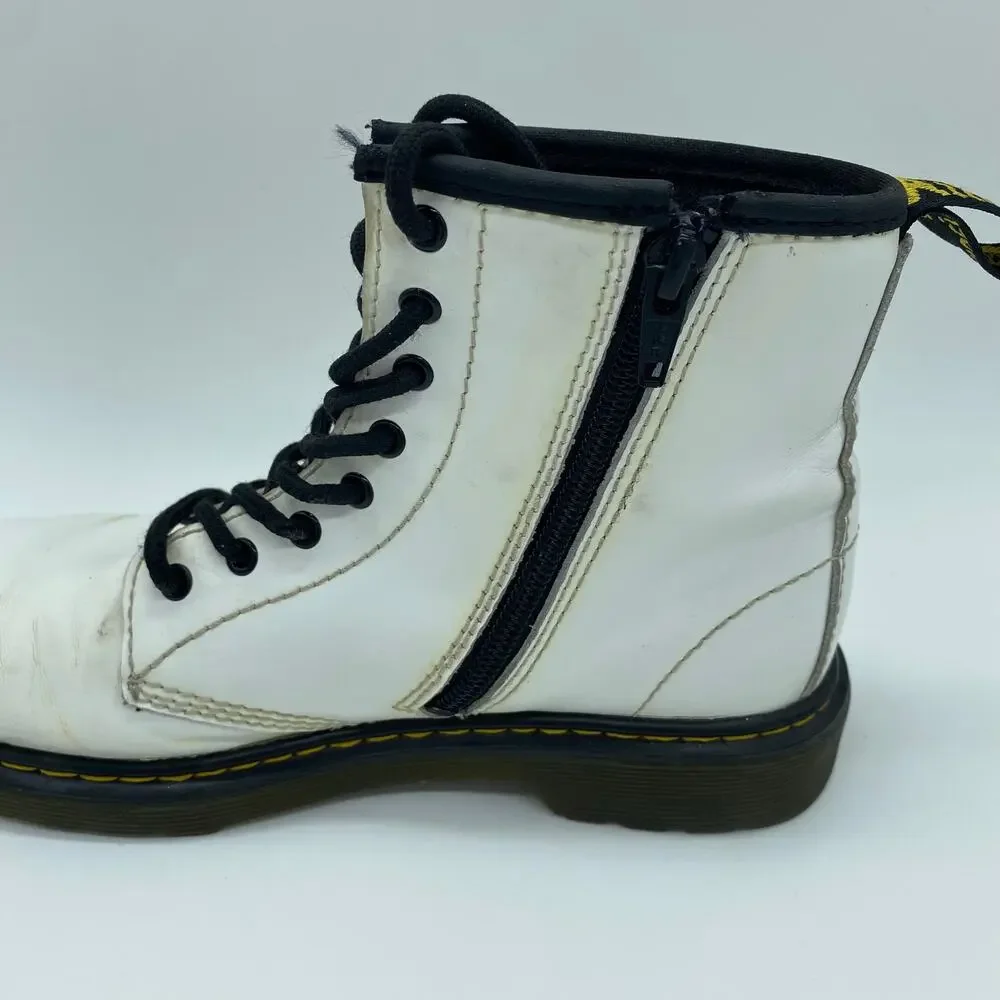 Dr. Martens White Combat Moto Zip-Up Boots Biker Leather Kid's Girl's size 3